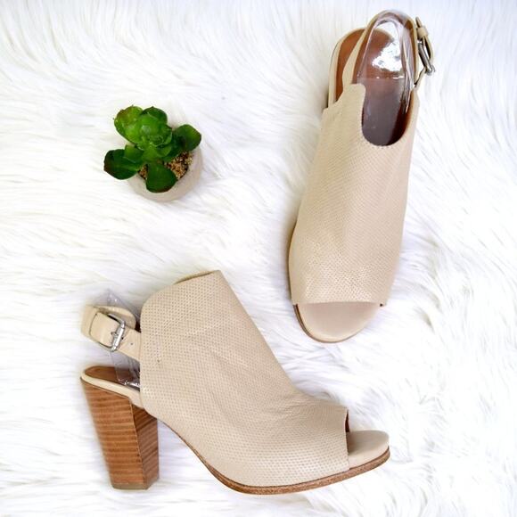 Gentle Souls Sadie Open Toe Booties Stacked Heel Sling Back Bone - Picture 2 of 9